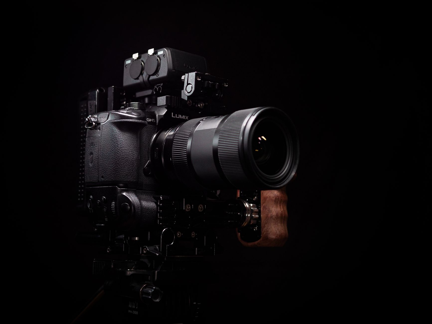 Cinema camera in a dark studio